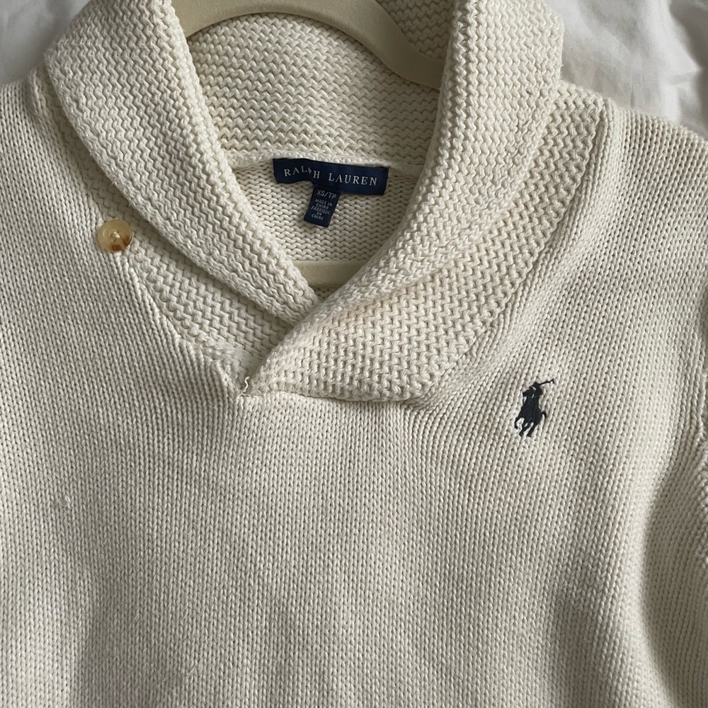 Ralph Lauren Men’s Shawl Collar Sweater - Cream with Navy Logo